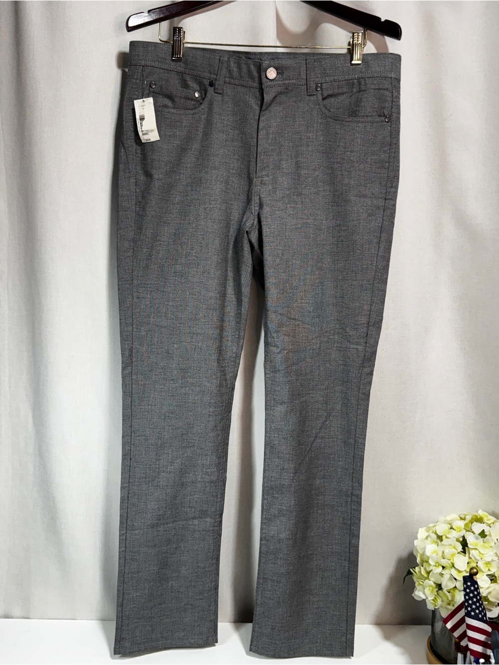 Murano Men’s Gray Flat Front Straight Leg Stretch Twill Pants 34 in Waist